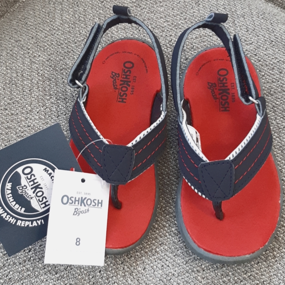 New Toddler Boy Navy & Red OshKosh Velcro Sandals, Sz 8